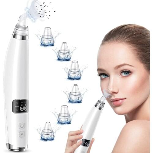 Upgraded Electric Blackhead remover Pore Vacuum-Hot Compress Vibration Function Rechargeable LED Display with 6 Suction Probes