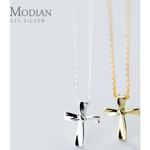 Modian Minimalist Cross Tiny Pendant Fashion 925 Sterling Silver Geometric Line Knot Pendant Link Chain for Women Fine Jewelry