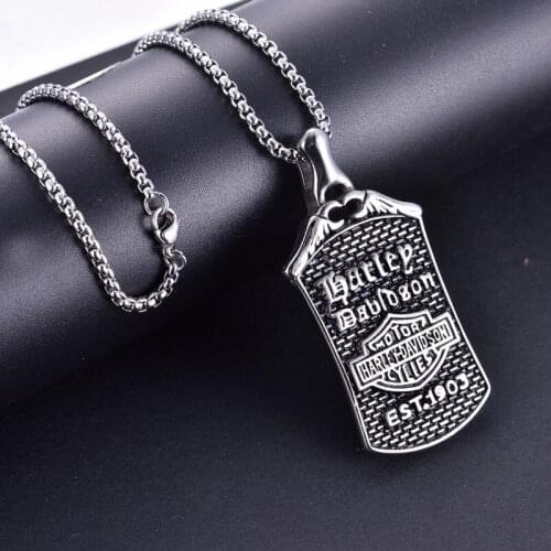 Stainless Steel Jewelry Retro Punk Square Motorcycle Pendant Mens Necklace Gift