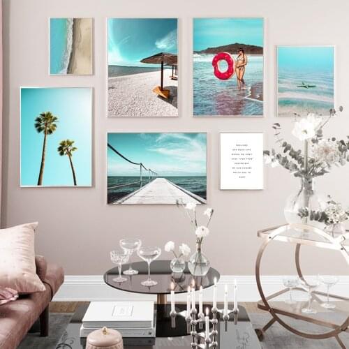 Beach Palm Tree Bridge Wall Art Canvas Painting Nordic Posters And Prints Wall Pictures For Living Room Scandinavian Home Decor