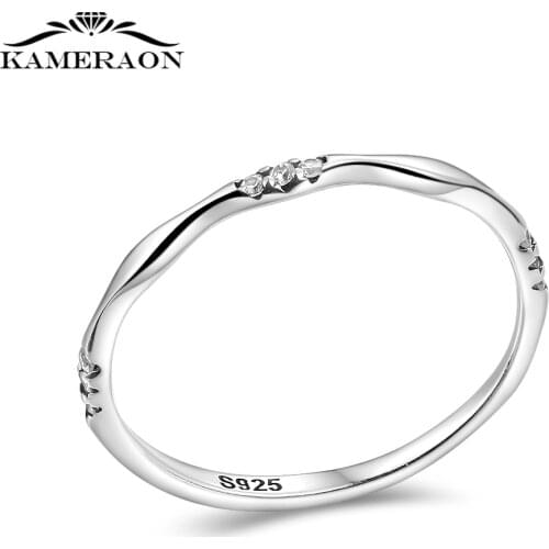 Real 925 Sterling Silver Zircon Round Irregular Geometric Ring for Fashion Women Cute Fine Jewelry Minimalist Accessories Gift