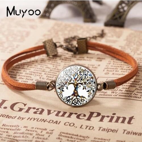 2018 New Tree Life Bracelet Glass Dome Photo Leather Bracelets Round Handmade Jewelry