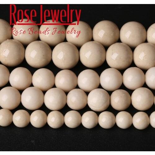 Wholesale Natural Ancient Fossils Stone Rice White Round Loose Beads 4/6/8/10/12 mm Beads Jewelry Bracelet Making DIY Necklace