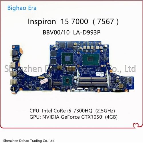 LA-D993P MB For DELL Inspiron 15 7000 7567 Laptop Motherboard CN-0JG23N 0JG23N With i5-7300HQ GTX1050 4GB-GPU 100% Fully Tested