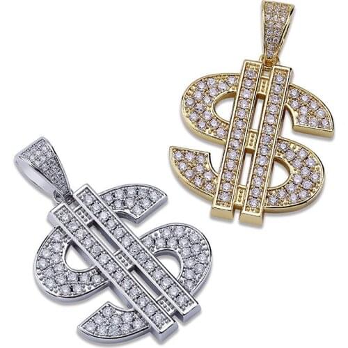 Hip Hop Dollar Sign Pendant Necklace With Chain 2 Colors New Arrival Fashion AAA Zircon Rapper Mens Necklace