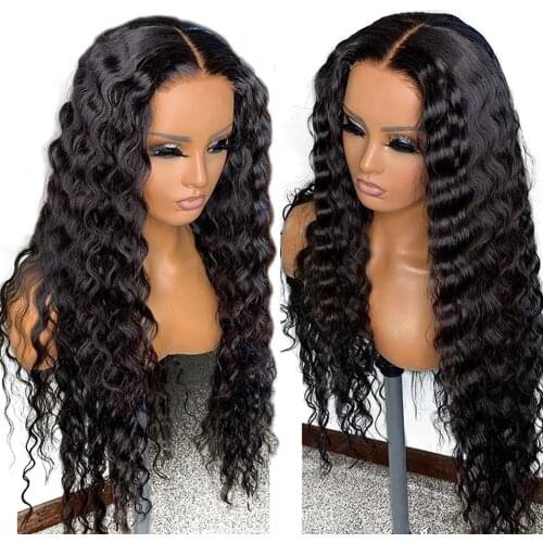HD Transparent Lace Wig Deep Wave Lace Front Human Hair Wig Pre Plucked With Baby Hair Peruvian Remy Curly Lace Wig 13*4 180