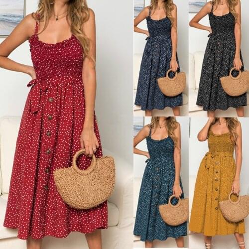 Sexy Summer Sleeveless Slip Dress Women Strapless Bow Button Loose Bandage Pleated Polka Dot Sundress Casual Backless Vestidos