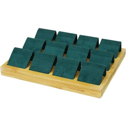 Bamboo and Wood 12-Digit Earring Tray Earrings Display Earrings Pendant Tray Fashion Stand Jewelry Display Props Green