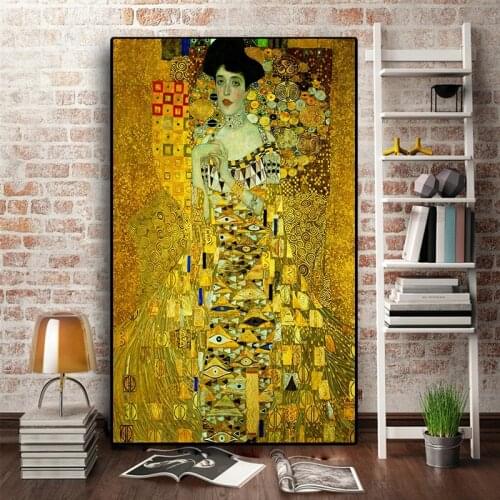 Portrait Of Adele Bloch Bauer I by Gustav Klimt Canvas Painting Posters and Prints Cuadros Wall Art Picture For Living Room