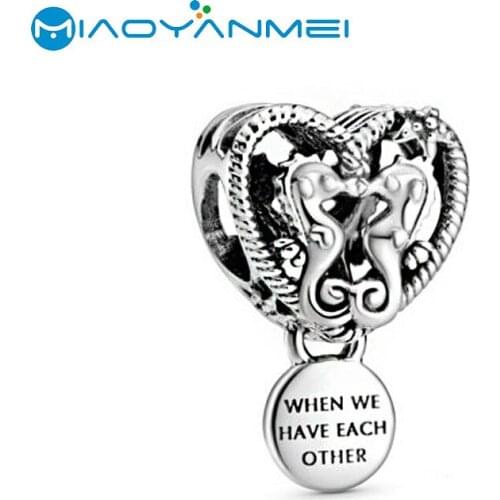 SALE 2020 Summer 925 Sterling Silver Beads In Pairs Seahorse Heart Charm Fit Original Pandora Bracelet Women DIY Fashion Jewelry