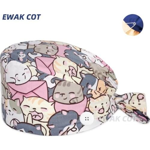 With button Medical Scrub Hat Hospital Doctor Work Caps Health Worker Scrub Cap Pet clinic nurse Beautician nursing scrubs hat