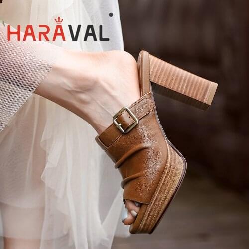 Women Slides Shoes Elegant High HeelsThick Bottom Black Brown Summer Women Footwear High Quality Shoes Women Female B363