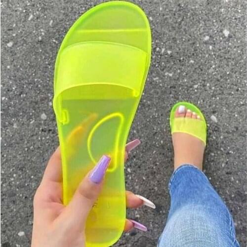 Slippers Women 2020 Summer Woman Jelly Shoes Candy Colors PVC Flat Sandal Ladies Peep Toe Casual Slides Female Flip Flops Beach