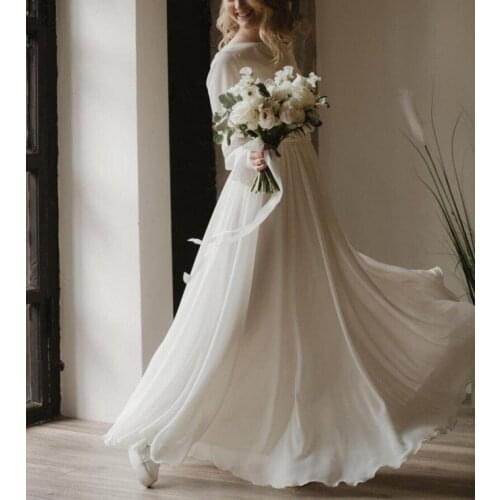 Wedding Dresses 2021 Beach A-line Wedding Dress Bridal Gowns Backless White Lace Chiffon Boho white dress