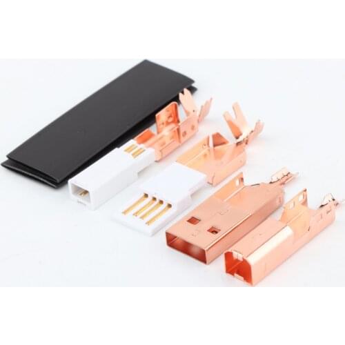 One Set Tellurium copper Rose Gold Plated USB A + USB B Type A-B Plug For DIY USB Cable