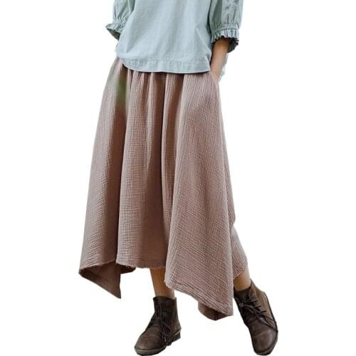 Spring Summer Long Skirt A Line Irregular Hem Midi Skirt Elastic High Waist Vintage Red Green Khaki Casual Big Size Skirts Women
