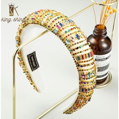Vintage Multi Color Rhinestone Headband for Woman Hand Made Geometric Crystal Sponge Hairband Woman Wedding Party Hair Accessory