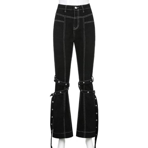 Flared Jeans High Waist Long Pants Women Bandage Pockets Bell-bottom Trousers for Work