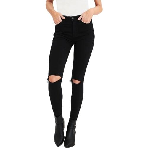Women Skinny Jeans Fashion High Waist Elastic Stretch Ripped High Street Women Denim Pencil Pants