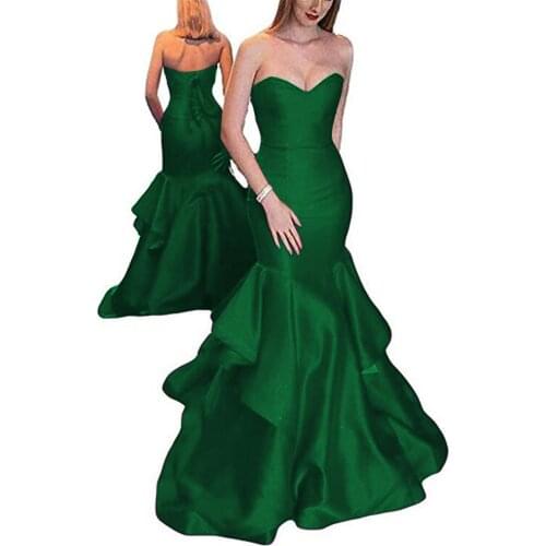 2021 Satin Strapless Mermaid Prom Dresses Long Sleeveless Lace-up Back Formal Evening Party Ball Gowns vestidos de gala
