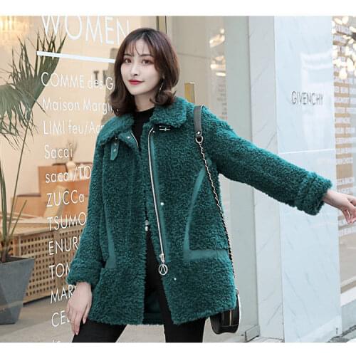 Women Winter 2021 Warm Genuine Wool Coat Female Stand Collar Casual Plush Jackets Lady Loose Real Shearing Sheep fur Outwear B30