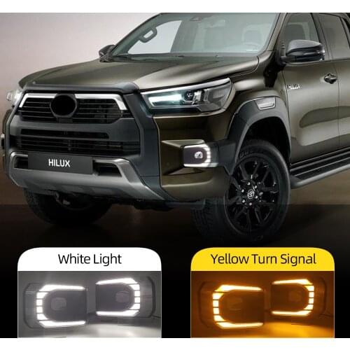 2Pcs LED Daytime Running Light For Toyota Hilux 2020 2021 Revo Dynamic Turn Yellow Signal Relay Car 12V LED DRL Day Light