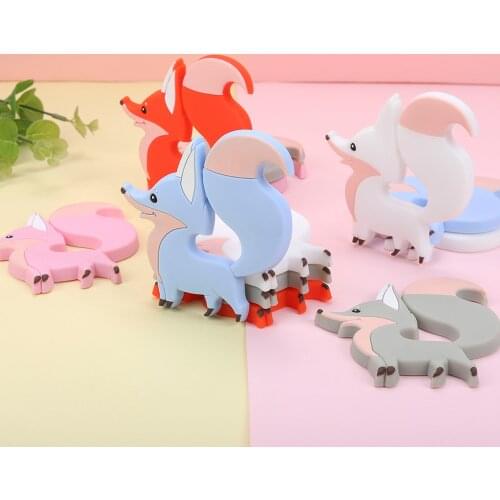 Sunrony 1pcs Fox Baby Teether Rodent BPA Food Free Silicone Teething Nursing Pacifier Clip Silicone Teether