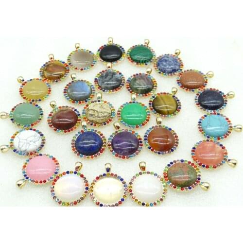 2020 Natural Stone Quartz Crystal Unakite sodalite Opal lapis Round Shaped Pendant Diy Jewelry Making necklace for woman man 1PC