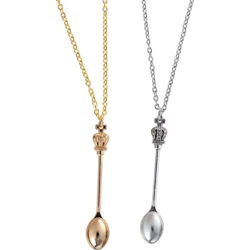 2020 Wholesale Three Colors Fashion Vintage Crown Spoon Tableware Pendants Charms for Jewelry Making Charm