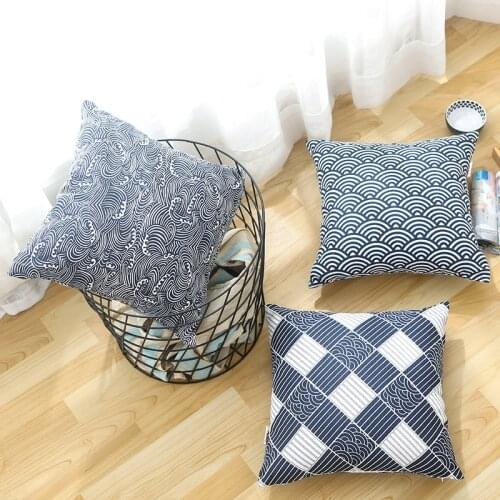40/45/55CM Japanese style blue white geometric cotton linen cushion cover decorative retro pillowcase sofa pillow cover backerst