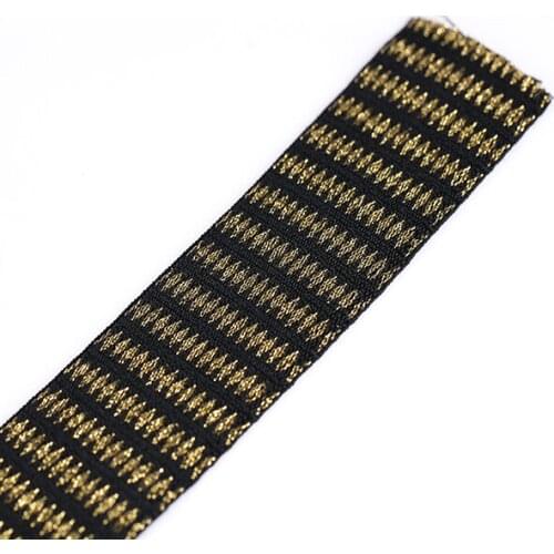 40mm Elastic Stretch Black Gold Ployester Webbing Ribbon Tape Band Belt Applique Sewing Supplies for Cloth Strap 20yd/T1176
