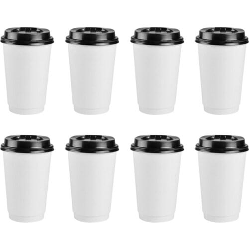 50pcs Disposable Coffee Cups Insulation Takeaway Double-layer Paper Cup with Lid (8oz, 280ml)