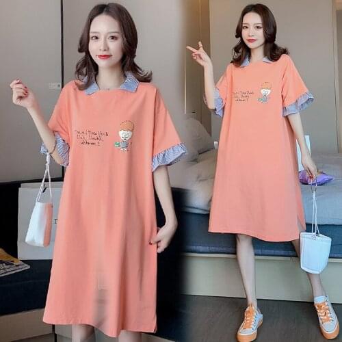 6007# Maternity Clothes summer Short Sleeve Casual Mid-Long T Shirt Dress