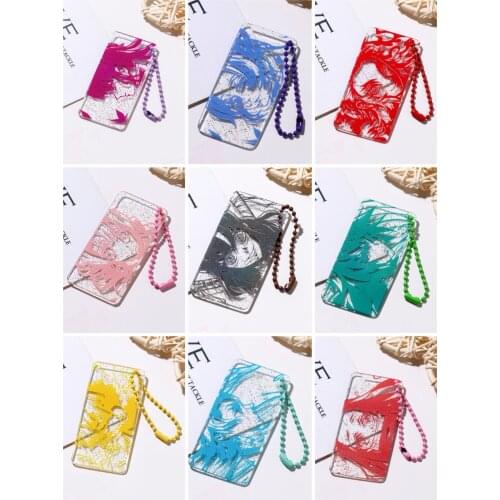 9pcs/lot Anime Demon Slayer: Kimetsu no Yaiba Transparent laser star keychain pendant key ring toy gift