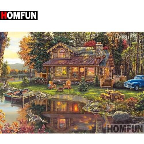 HOMFUN Diamond Painting Cross Stitch Pattern 5D Diamond Embroidery "Beautiful scenery house" Home Decor DIY diamond Art A27735