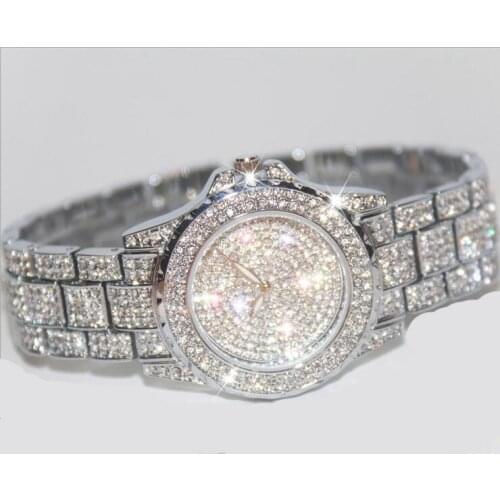 Famous Brand Bling Rose Gold Crystal Watch Stylish Women Watch Luxury Sparkly Crystal Gold Shinning Diomand Rhinestone Bangle