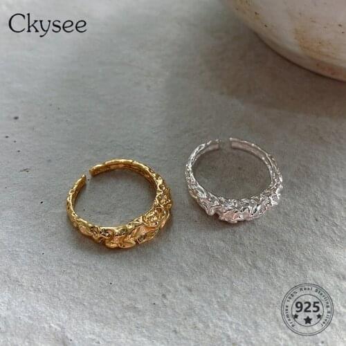 Ckysee Personality 925 Sterling Silver Ring Korean Version Of Bump Gold Foil Irregular Adjustable Ring Female Original Jewelry