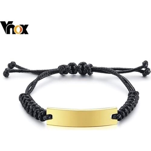 Vnox Unisex Stainless Steel ID Bracelets with Black Cord Rope Length Adjustable pulseira