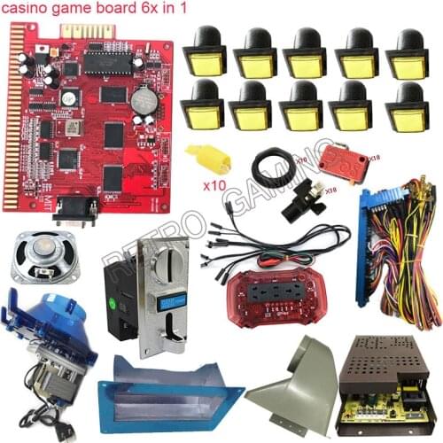 Casino Game Slot machine 6X in 1 Jamma diy Kit 60-95 Win Rate Motherboard 36pin Cable Coin Acceptor Hopper for Gambling Machine