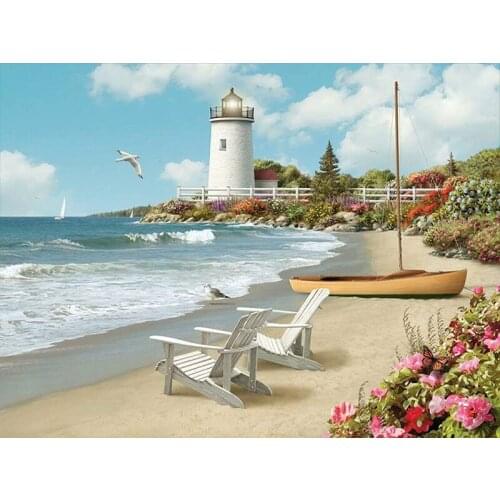 Full Square/Round Drill 5D DIY Diamond Painting "beach Lighthouse" 3D Rhinestone Embroidery Cross Stitch 5D Home Decor