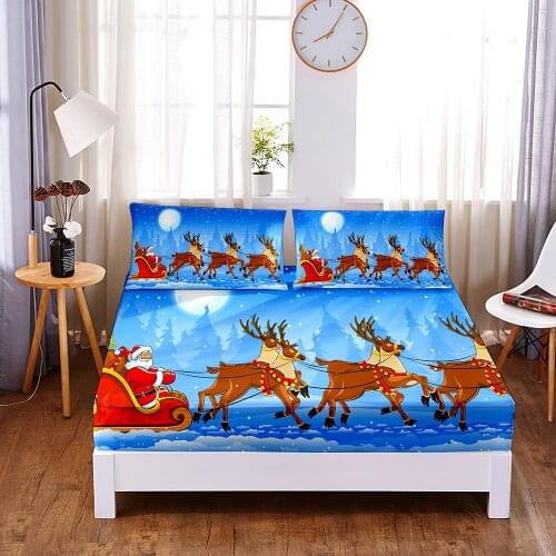Elk Sleigh 3pc Polyester Solid Fitted Sheet Mattress Cover Four Corners With Elastic Band Bed Sheet(2 pillowcases)