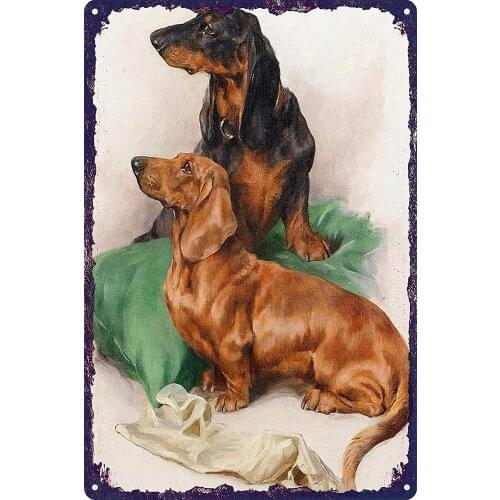 Metal Tin Sign Pub Bar Decoration Pet Dog Animal Dachshund Tin Sign Wall Art Shabby Chic Home Decor Plaque-20x30cm