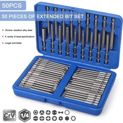 50Pcs Security Bit Set Tamper Proof Screwdriver Drill Bit Screw Driver Bits Hex Star Torx Spline Flat Long Drill Bits
