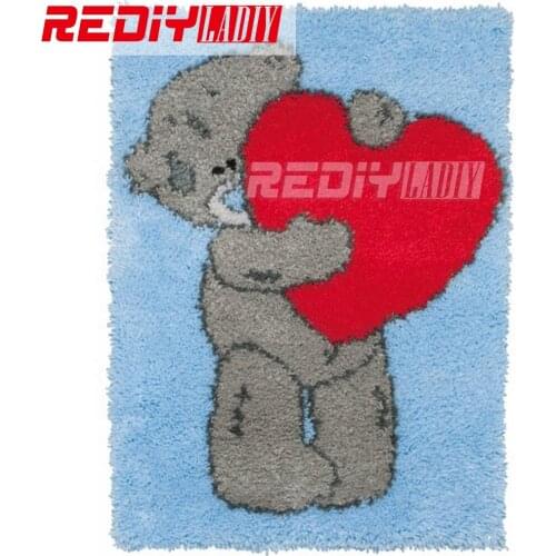 Latch Hook Rug Kits Acrylic Yarn Cushion DIY Carpet Rug Bear with Love Pre-Printed Floor Mat Home Decoration Unfinished Crafts