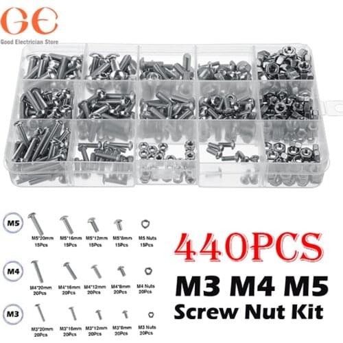 440pcs Screws and Nuts Set Stainless Steel Hex Socket Head Cap Screw Nut Tool Box round head screw m3.5 screws