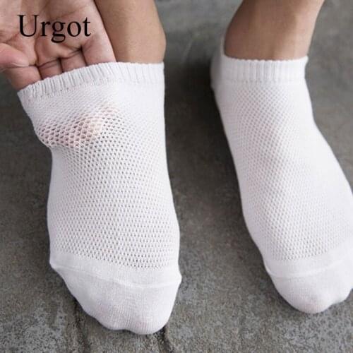 Urgot 5 Pairs Mens Mesh Ankle Socks Summer Thin Breathable Autumn Low Tube Socks Men Solid Color Cotton Sports Boat Sock Meias