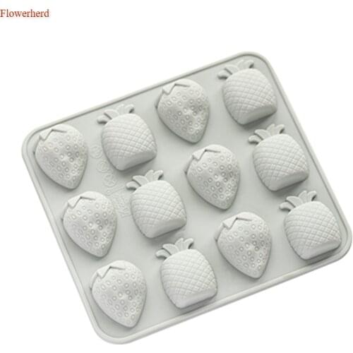 New 12 Holes 3d Strawberry Pineapple Food Grade Fruit Silicone Mold DIY Handmade Soap Mold Chocolate Cake Mold Cookie Stencil