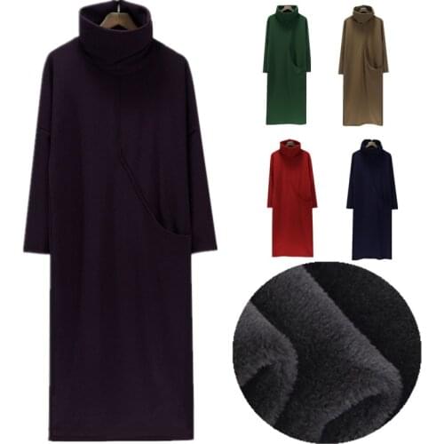 New 2020 Autumn And Winter Fashion Turtleneck Long Sleeve Casual Dress Women Thicken velvet Dresses Plus Size dress S-5XL 6XL