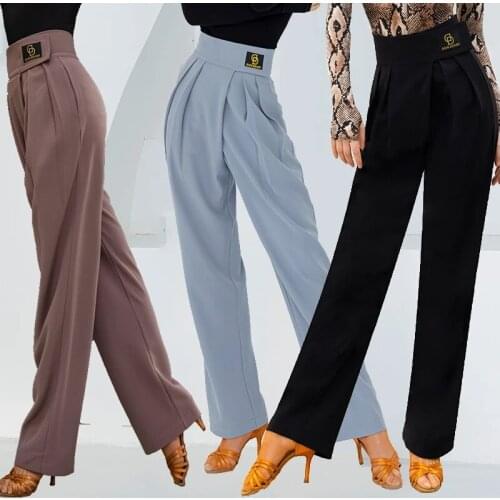 New Latin Dance Pants Adult Ballroom Practice Wear High Waist Trousers Wide-Leg Cha Cha Tap Dancing Training Pants Women