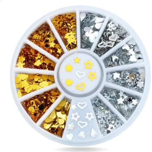 New Gold Silver Metal Nail Art Sticker Wheel Hearts Teardrop Design Tiny DIY Nail Decorations